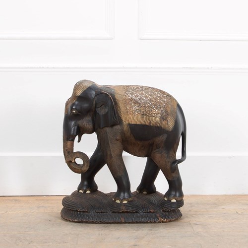 Large 19Th Century Anglo-Indian Carved Wood Elephant