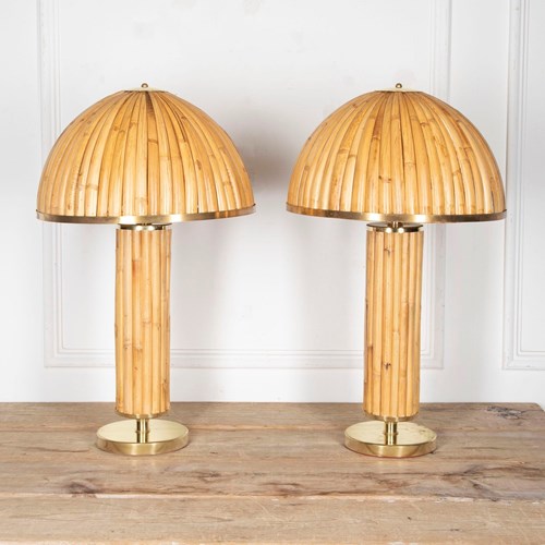 Pair Of Large Bamboo Table Lamps