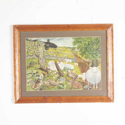 20Th Century Birds And Animals In Maple Frame