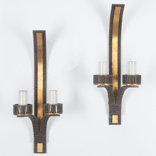 20Th Century Pair Of Bronzed And Gilt Bronze Iron Wall Lights