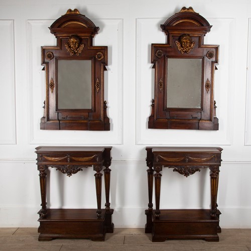Pair Of Italian Console Tables With Mirrors