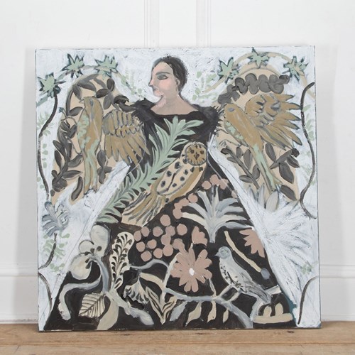 Contemporary English Painting 'Woman With Birds' By Cornelia O’Donovan