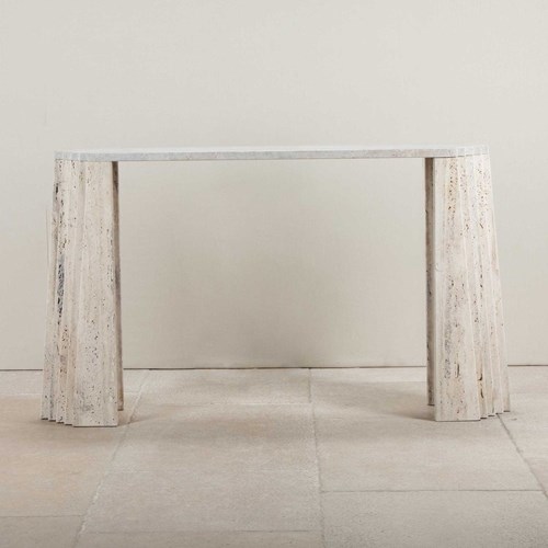 Contemporary Italian Brutalist Style Travertine Console Table