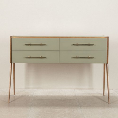 Mid-Century Italian Green Glass And Wood Sideboard