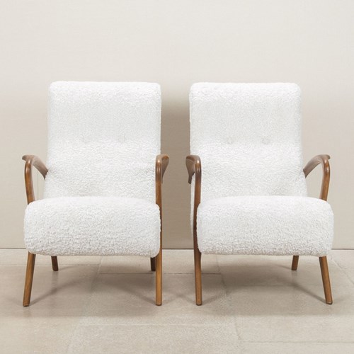Contemporary Italian Paulo Buffa Style White Bouclet Armchairs