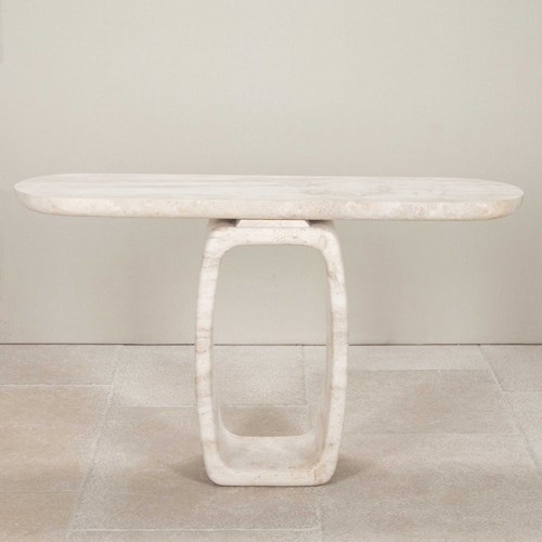Contemporary Italian Travertine Console Table With 0 Shape Leg
