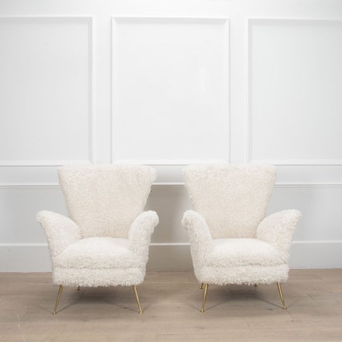 Contemporary Italian White Faux Fur Armchairs