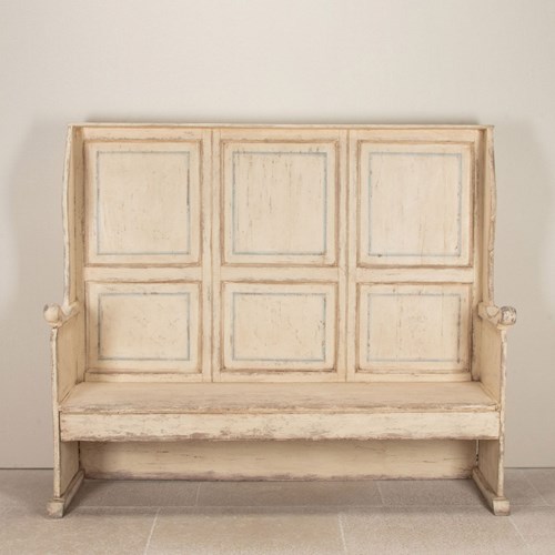 Early 19Th Century Provincial Later Painted Pine And Elm Settle