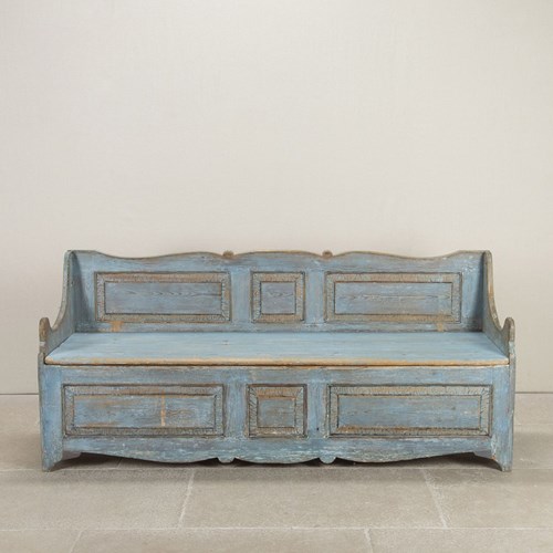Early 19Th Century Swedish Original Blue Painted Bench