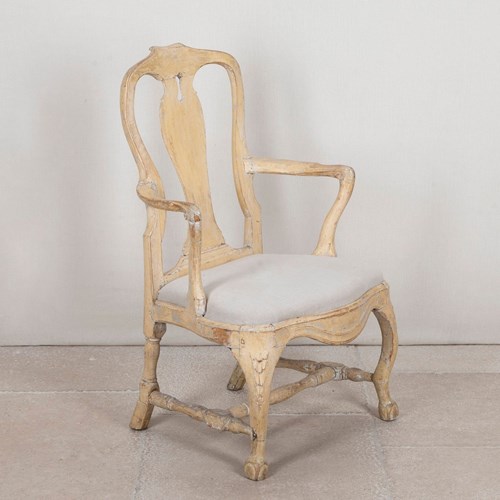 Early 19Th Century Swedish Rococo Painted Open Armchair