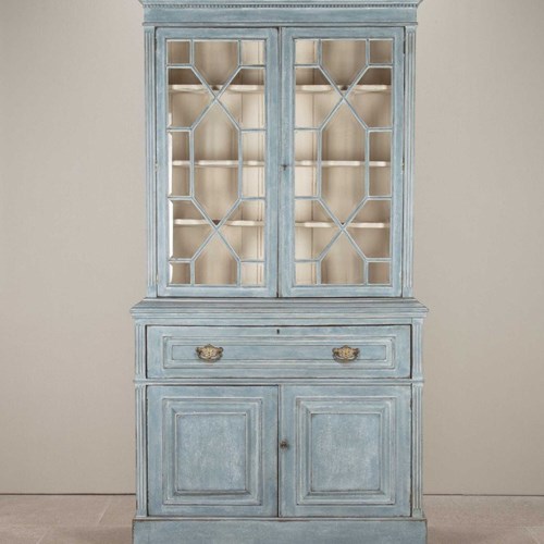 Early 20Th Century English Painted Bookcase Secretaire