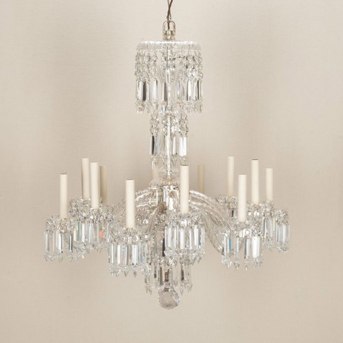 Early 20Th Century English Twelve Branch Silver Plate And Crystal Chandelier