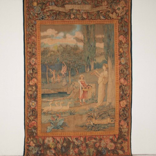 Early 20Th Century Italian Painted Tapestry Panel, Signed And Dated 1903