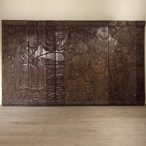 Grand Scale 20Th Century Indian Carved Wooden Frieze