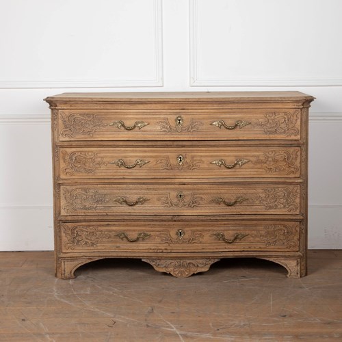 Large 18Th Century Flemish Serpentine Bleached Oak Commode