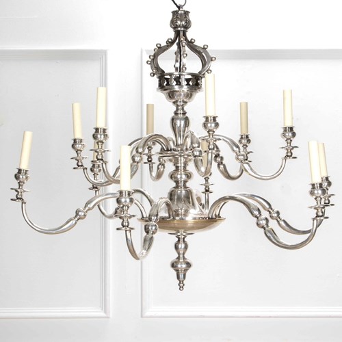 Large Early 20Th Century Silver Plated Chandelier