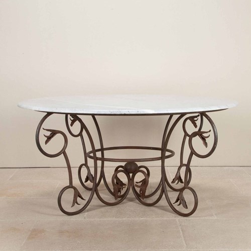 Large Late 19Th Century Art Nouveau Wrought Iron And Marble Table