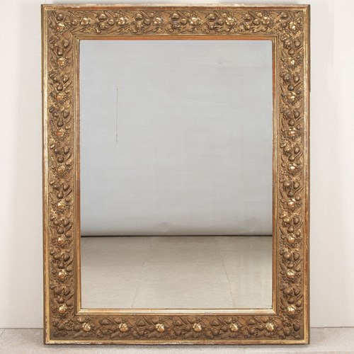 Large Late 19Th Century French Gilt Frame Mirror With Fruit Decoration