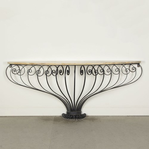 Large Late 19Th Century Italian Wrought Iron And Marble Console Table