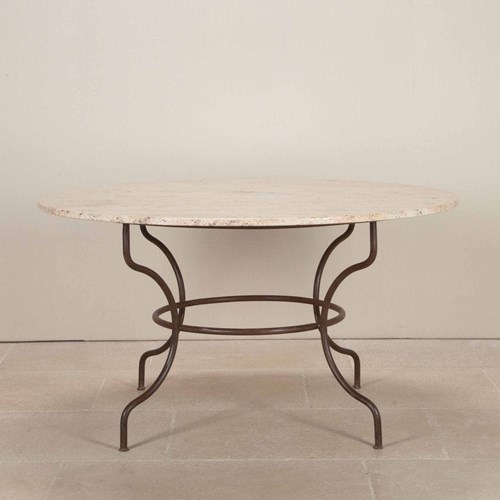 Large Late 19Th Century Wrought Iron And Marble Table