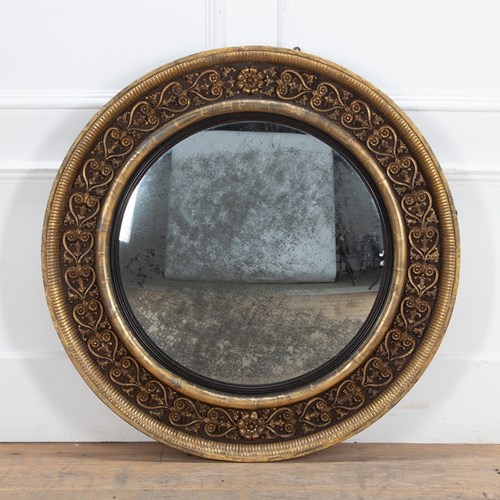 Large Regency Giltwood Convex Mirror