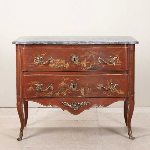 Mid-18Th Century French Louis XV Red Vernis Martin Chinoiserie Lacquer Commode