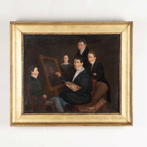 Mid-19Th Century Victorian Oil On Canvas Academical Study Of Artists At Work