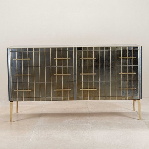 Mid-Century Italian Blue Iridescent Veneered Chest Of Drawers