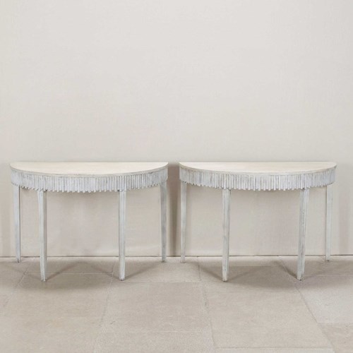 Pair Of 18Th Century Demi Lune Console Tables On Tapering Legs