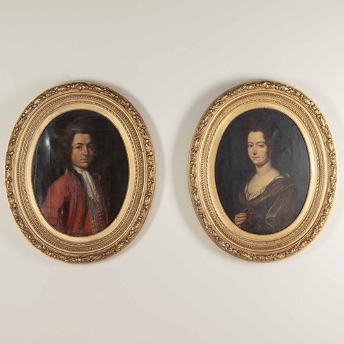 Pair Of 18Th Century English Portraits Of A Gentleman And His Wife