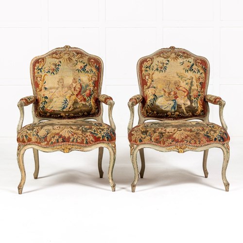 Pair Of 18Th Century French Aubusson Tapestry Chairs