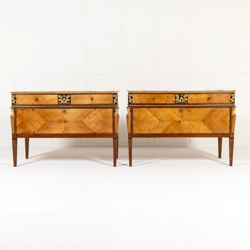 Pair Of 18Th Century Italian Yew And Cherrywood Commodes