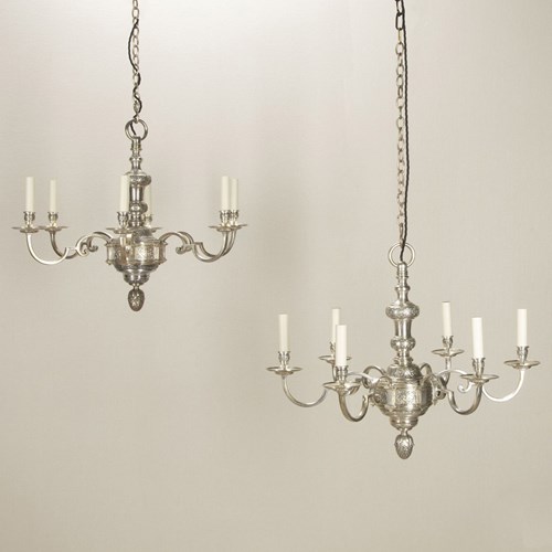 Pair Of 1920S English Silver Plated Chandeliers