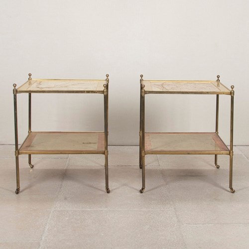 Pair Of 1950S Mallett Of London Brass And Oriental Side Tables