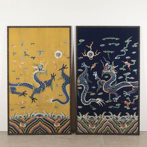 Pair Of 19Th Century Chinese Embroidered Silk Panels