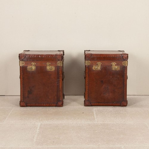 Pair Of 19Th Century English Leather Trunks