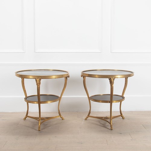 Pair Of 19Th Century French Gilt Bronze And Marble Gueridon Tables