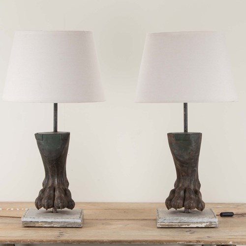 Pair Of 19Th Century French Lion Paw Lamps