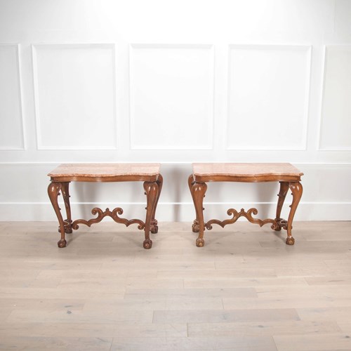 Pair Of 19Th Century French Marble Top Walnut Console Tables