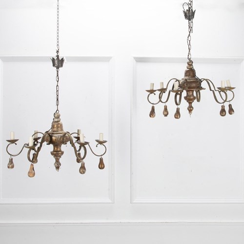 Pair Of 19Th Century French Metal And Giltwood Chandeliers