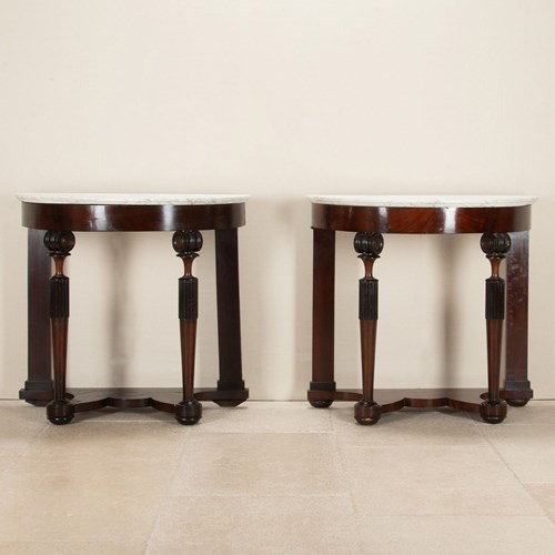 Pair Of 19Th Century Italian Neo-Classical Demi Lune Console Tables