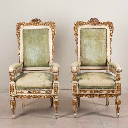 Pair Of 19Th Century Swedish Cream And Gilt Armchairs