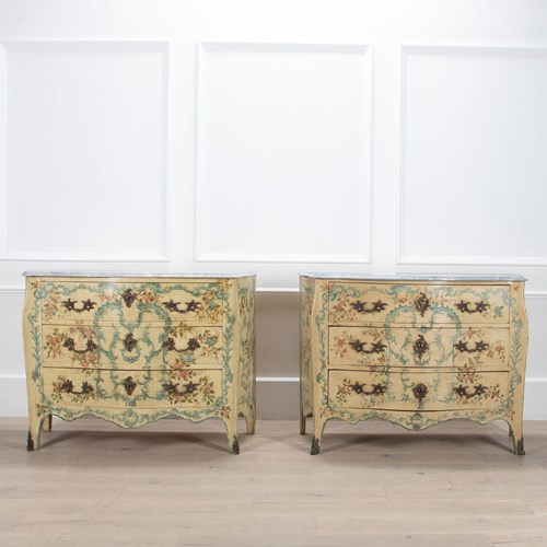 Pair Of 19Th Century Venetian Hand Painted Commodes