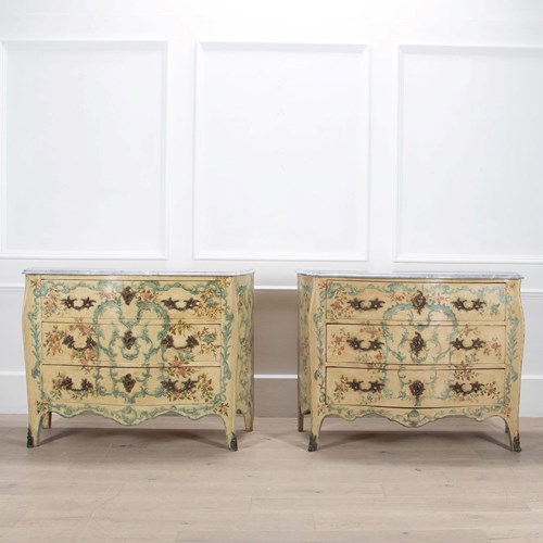 Pair Of 19Th Century Venetian Hand Painted Commodes
