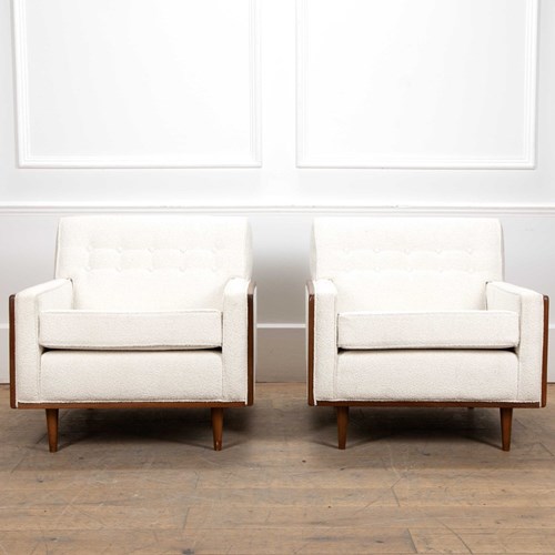 Pair Of 20Th Century Armchairs Upholstered In White Boucle