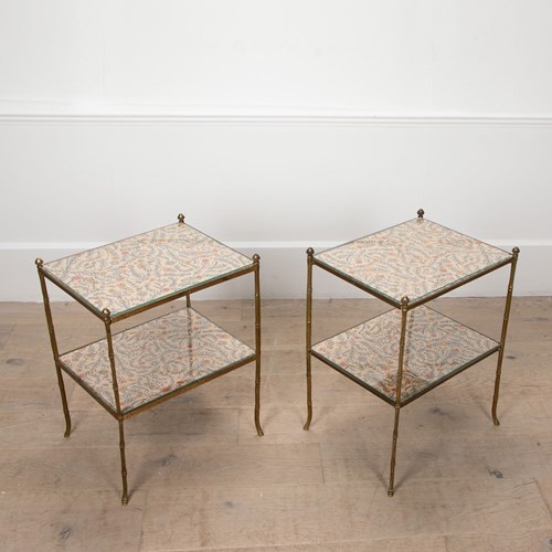 Pair Of 20Th Century Brass Faux Bamboo Two Tier Side Tables