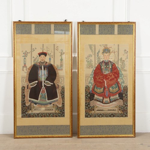 Pair Of 20Th Century Framed Chinese Ancestor Portraits