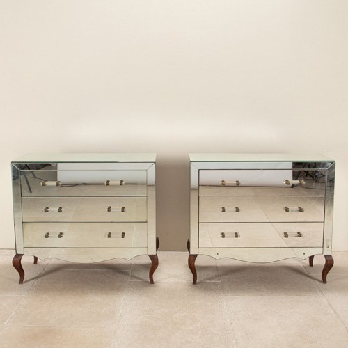 Pair Of 20Th Century French Art Deco Mirror Commodes
