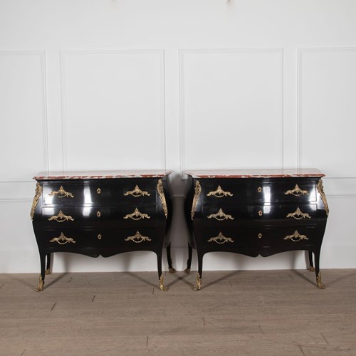 Pair Of 20Th Century French Ebonised Commodes