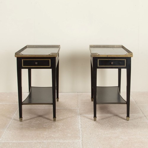 Pair Of 20Th Century French Ebonised And Marble Side Tables
